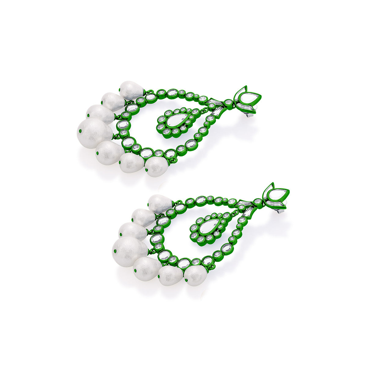 Parakeet Green Elongated Crystal Pearl Earrings