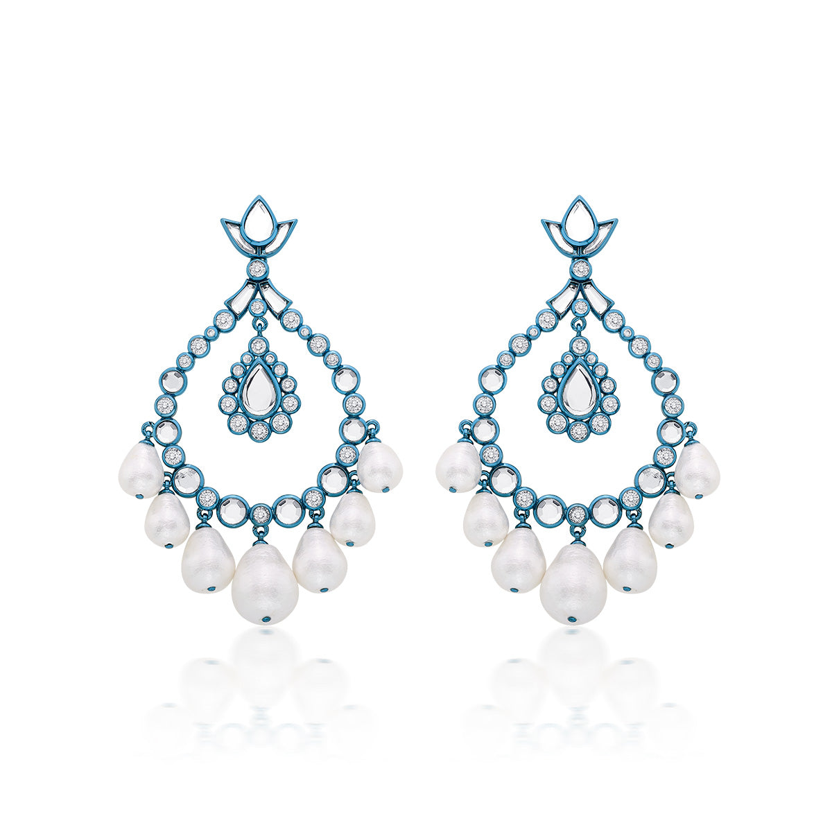 Aqua Blue Elongated Crystal Pearl Earrings