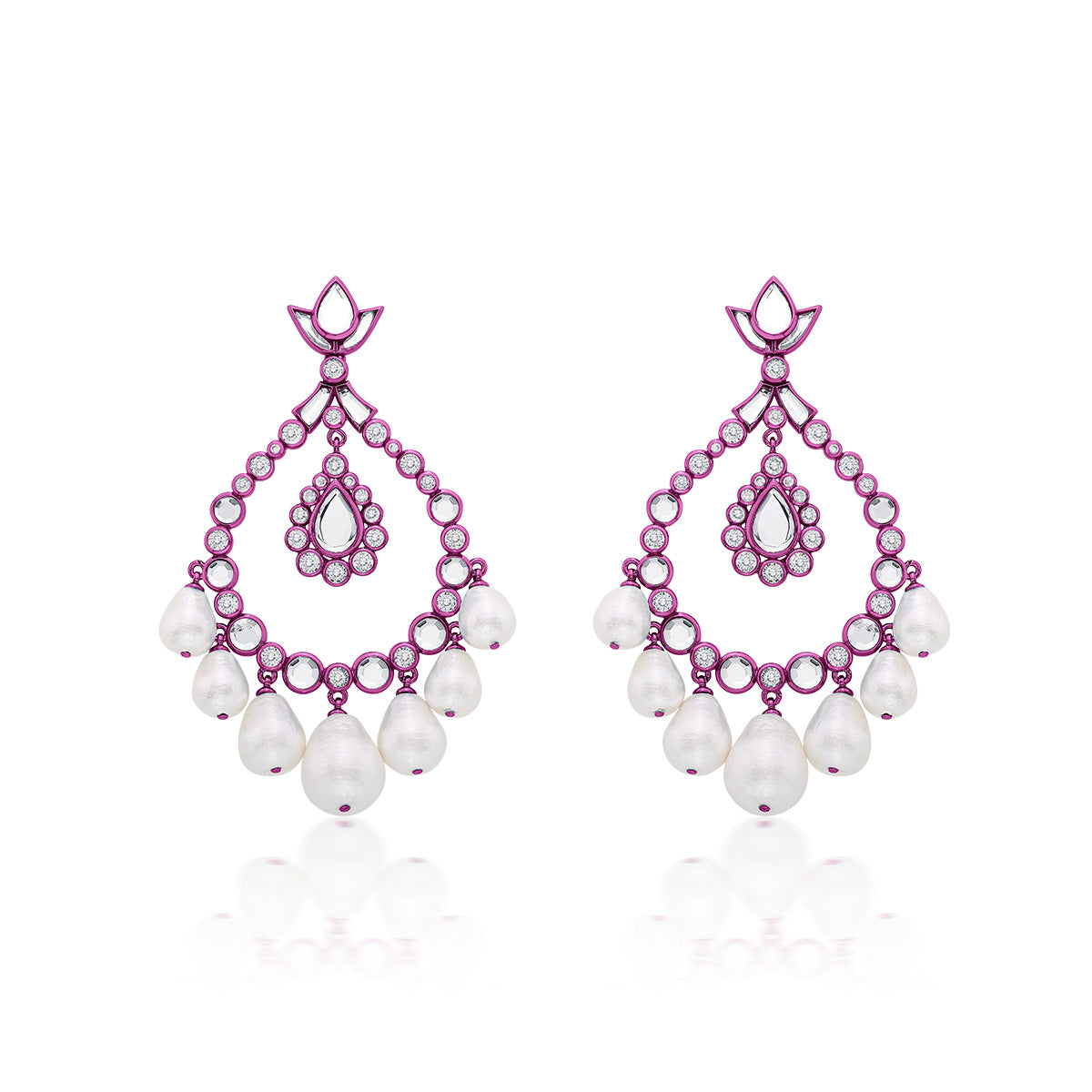 Rani Pink Elongated Crystal Pearl Earrings