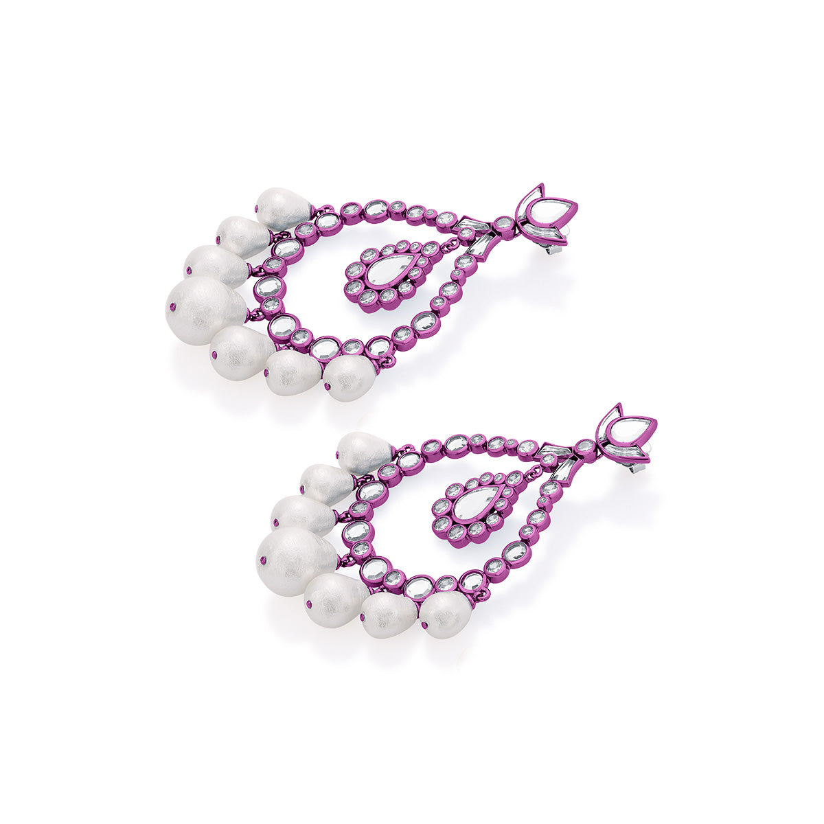 Rani Pink Elongated Crystal Pearl Earrings