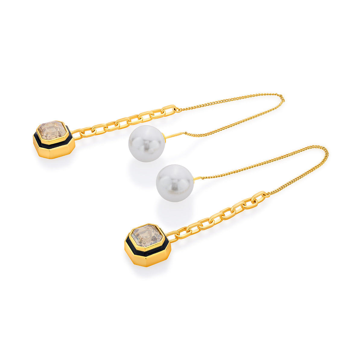 Bougie Crystal &amp; Pearl Threader Earrings