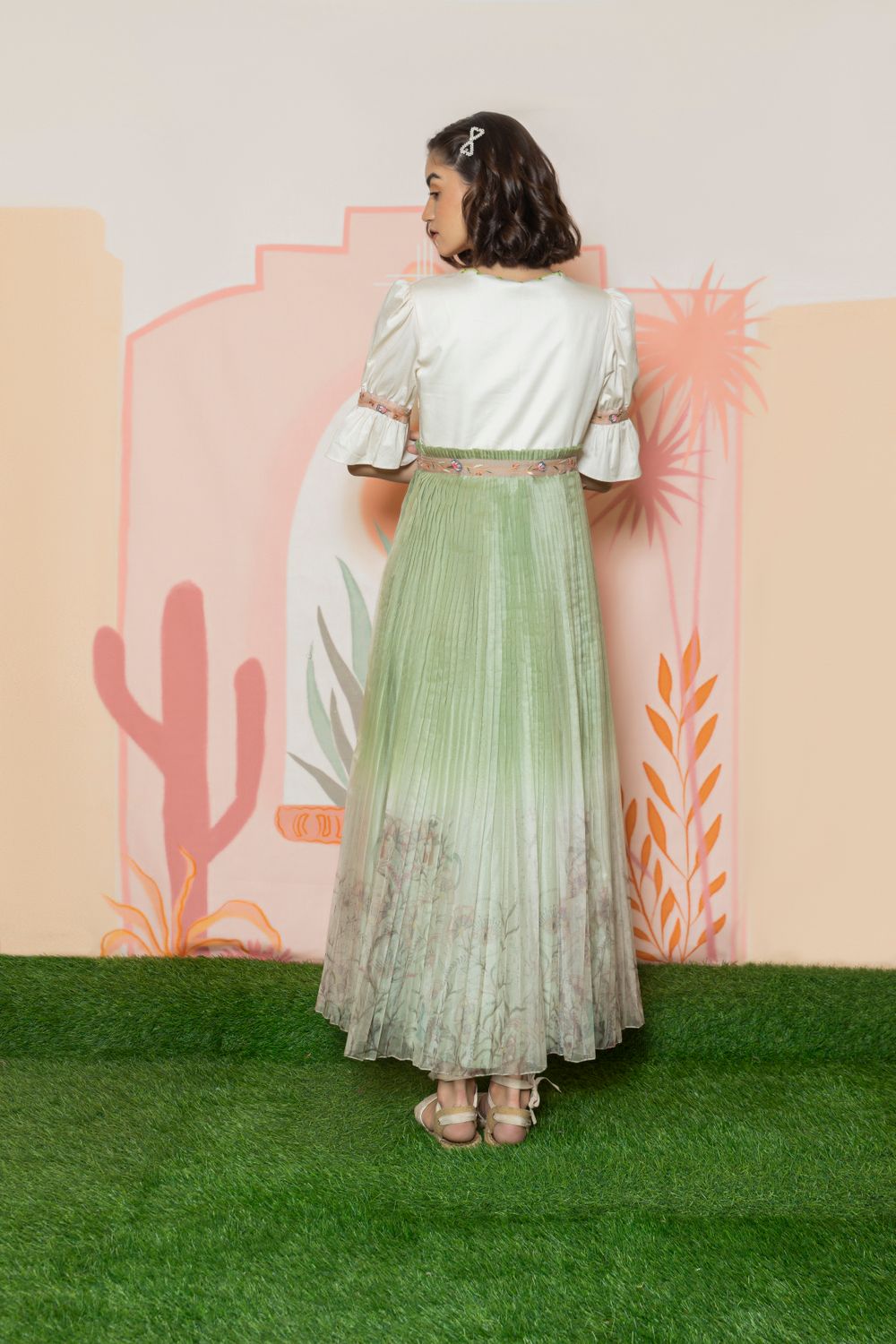 Off White And Green Ombre Dress