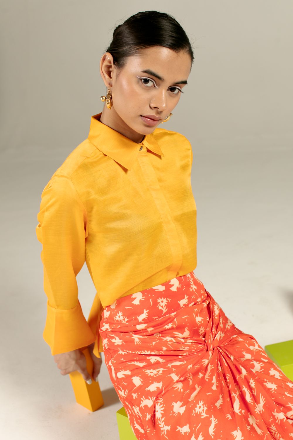 Jodhpur Linen  Shirt With Draped Cuff ( Mustard)