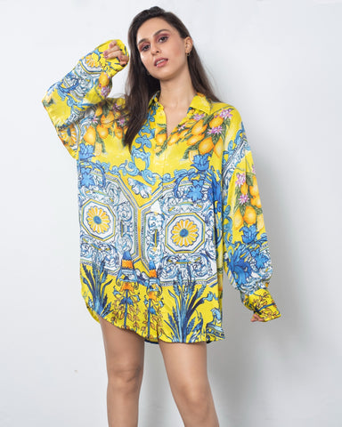 Yellow Printed Shirt Dress